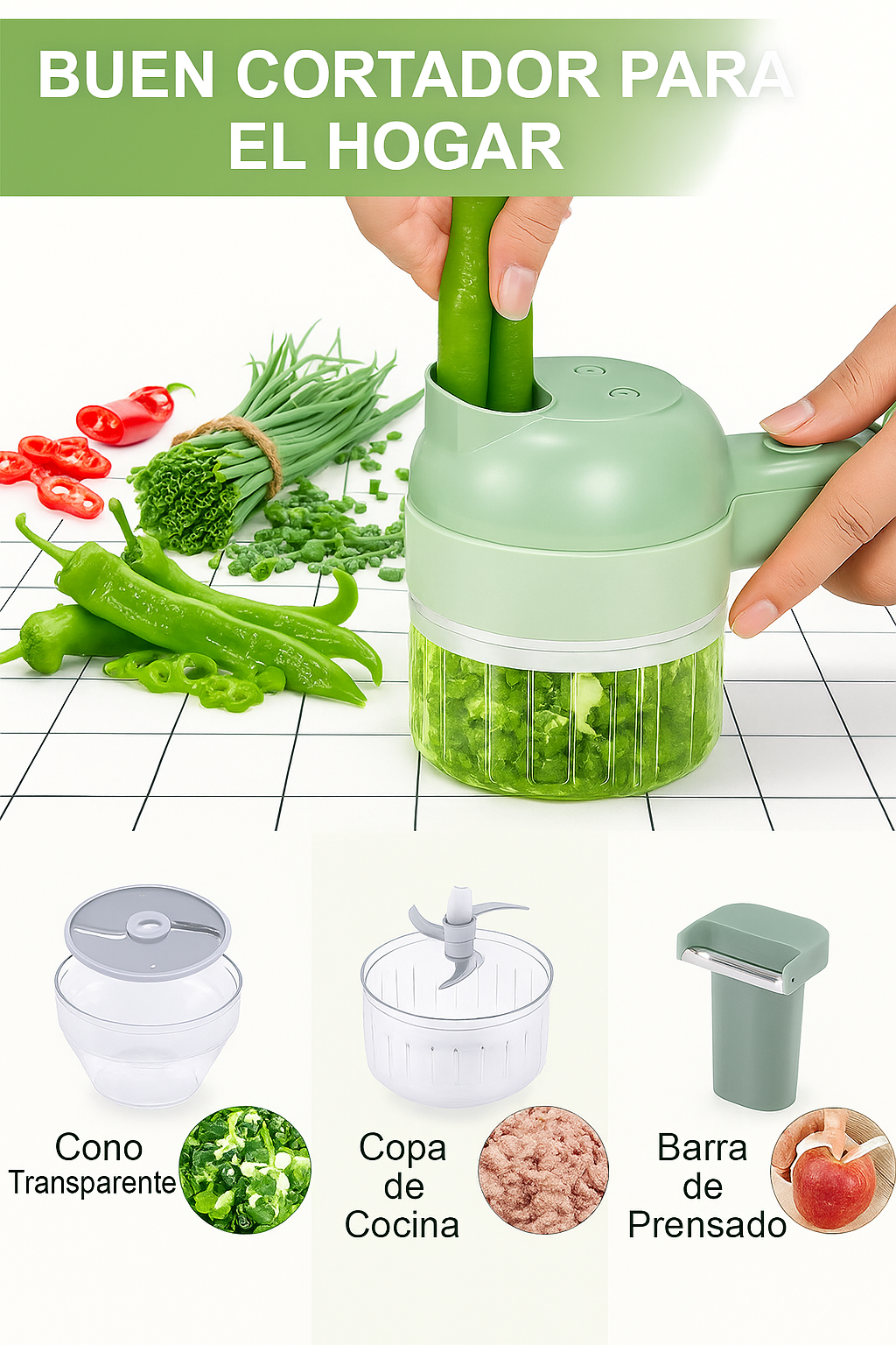 Cortadora y Picadora Eléctrica 5 en 1 – Corta, pica, pela y limpia en segundos